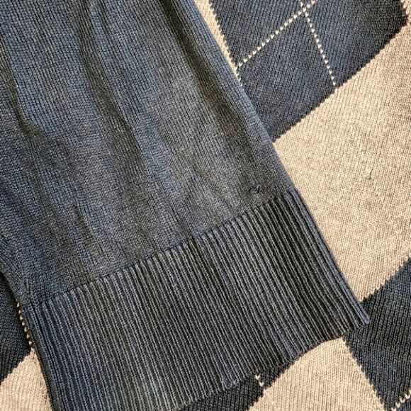 Banana Republic Lightweight Silk Blend Argyle Sweater XL Teal Gray Preppy - Picture 8 of 8